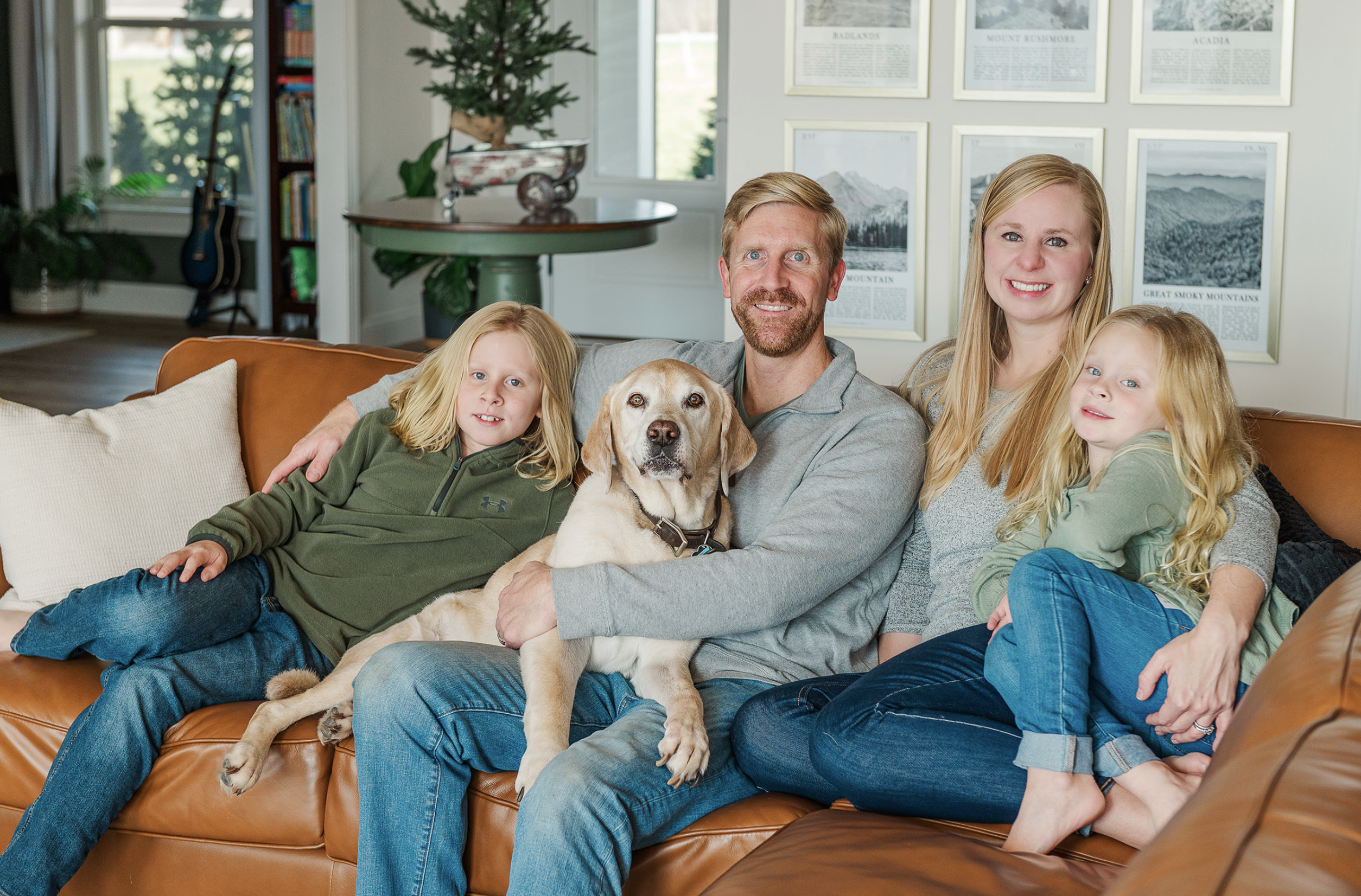 At home session with family dog by photographer york pa