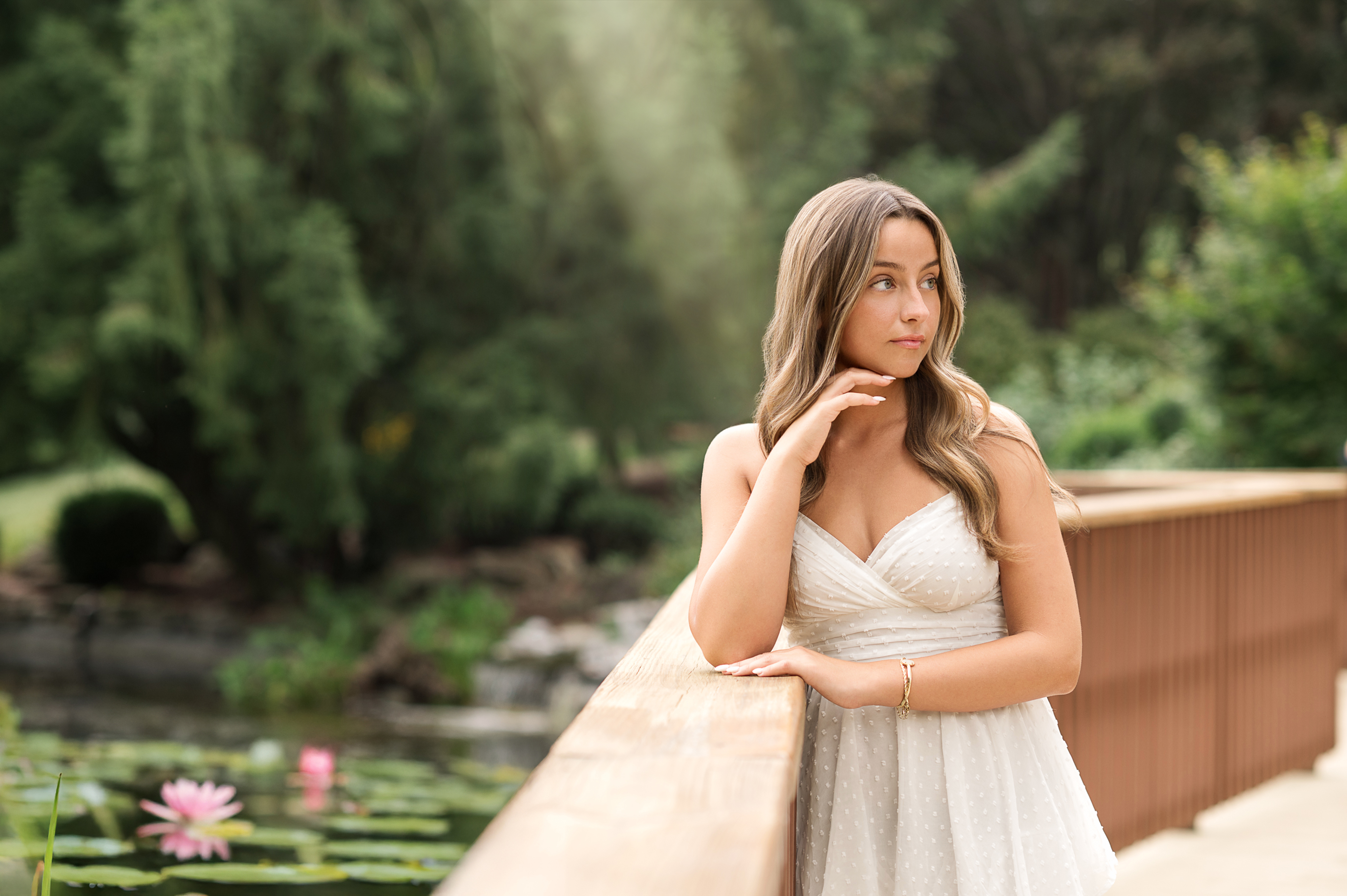 Hershey Gardens senior portraits in Hershey, PA by lily pond