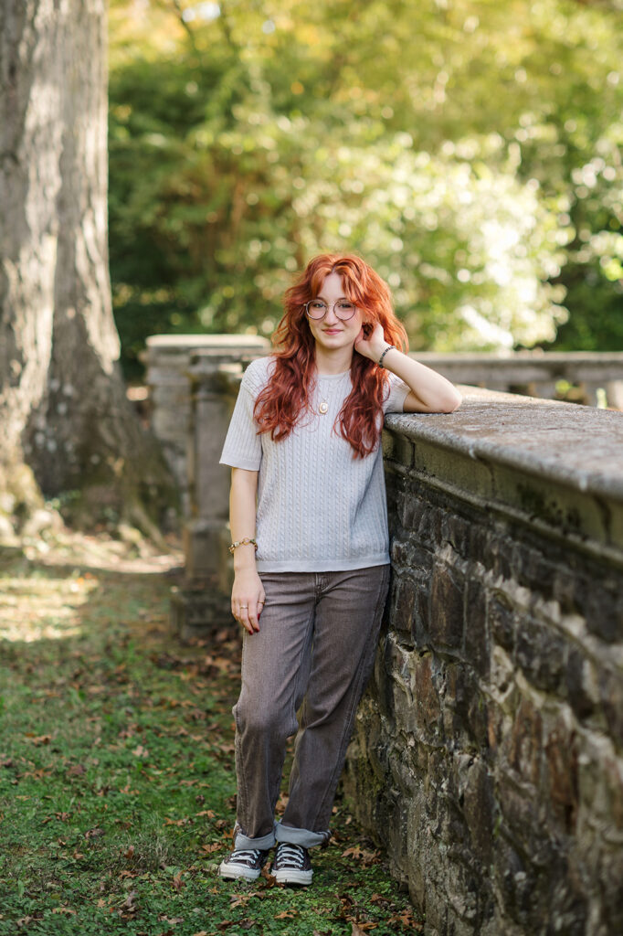 senior portrait session at Kuhners Funeral Home garden in York PA