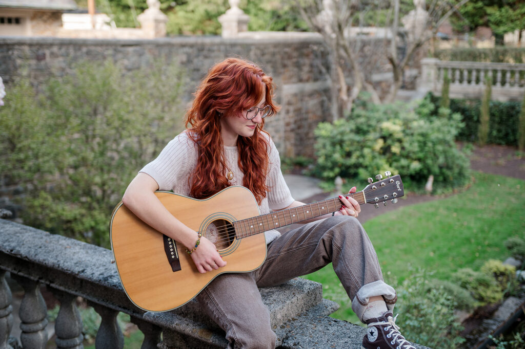 high school senior photos in garden at Kuhners Funeral Home York PA