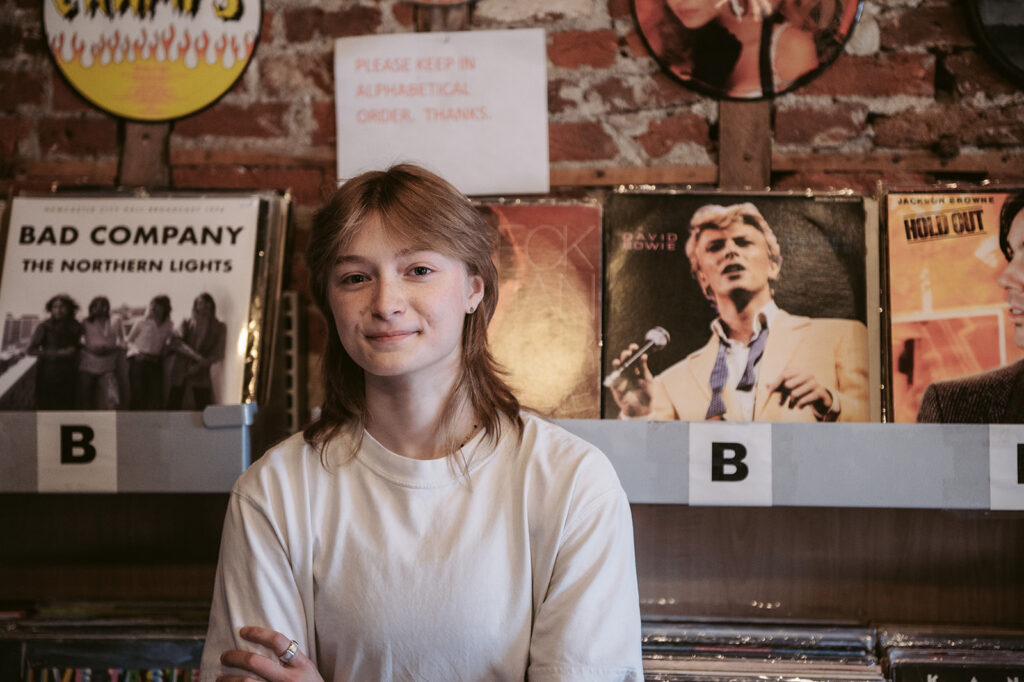 senior portrait session inside record store in downtown York PA