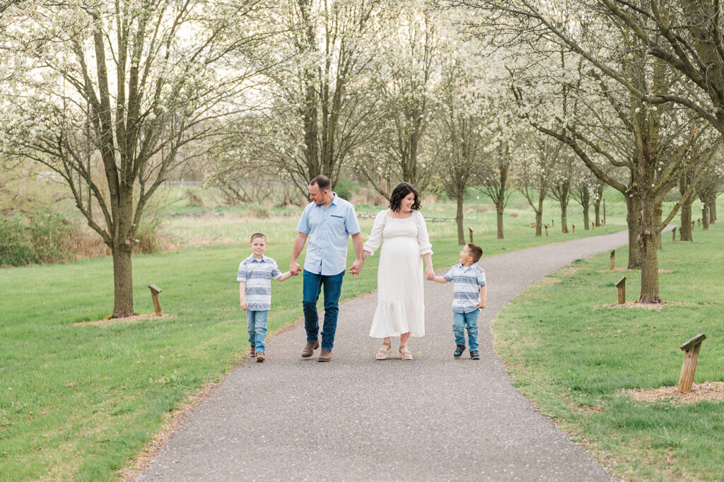 mom with her children during spring photo session in Lancaster PA