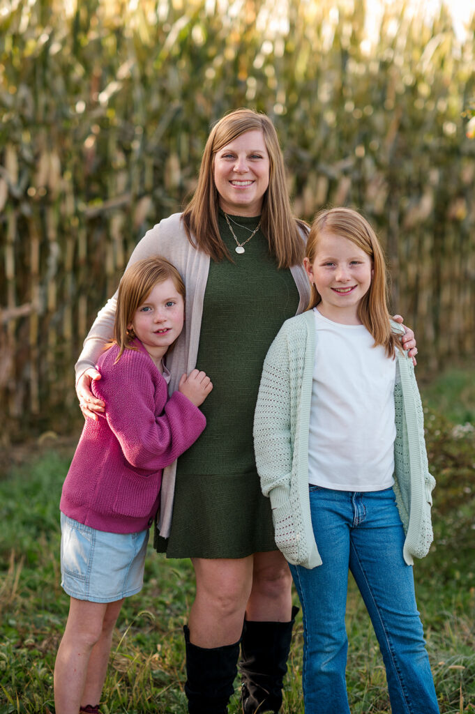Mom standing with her two daughters during a mommy and me photo session in York PA
